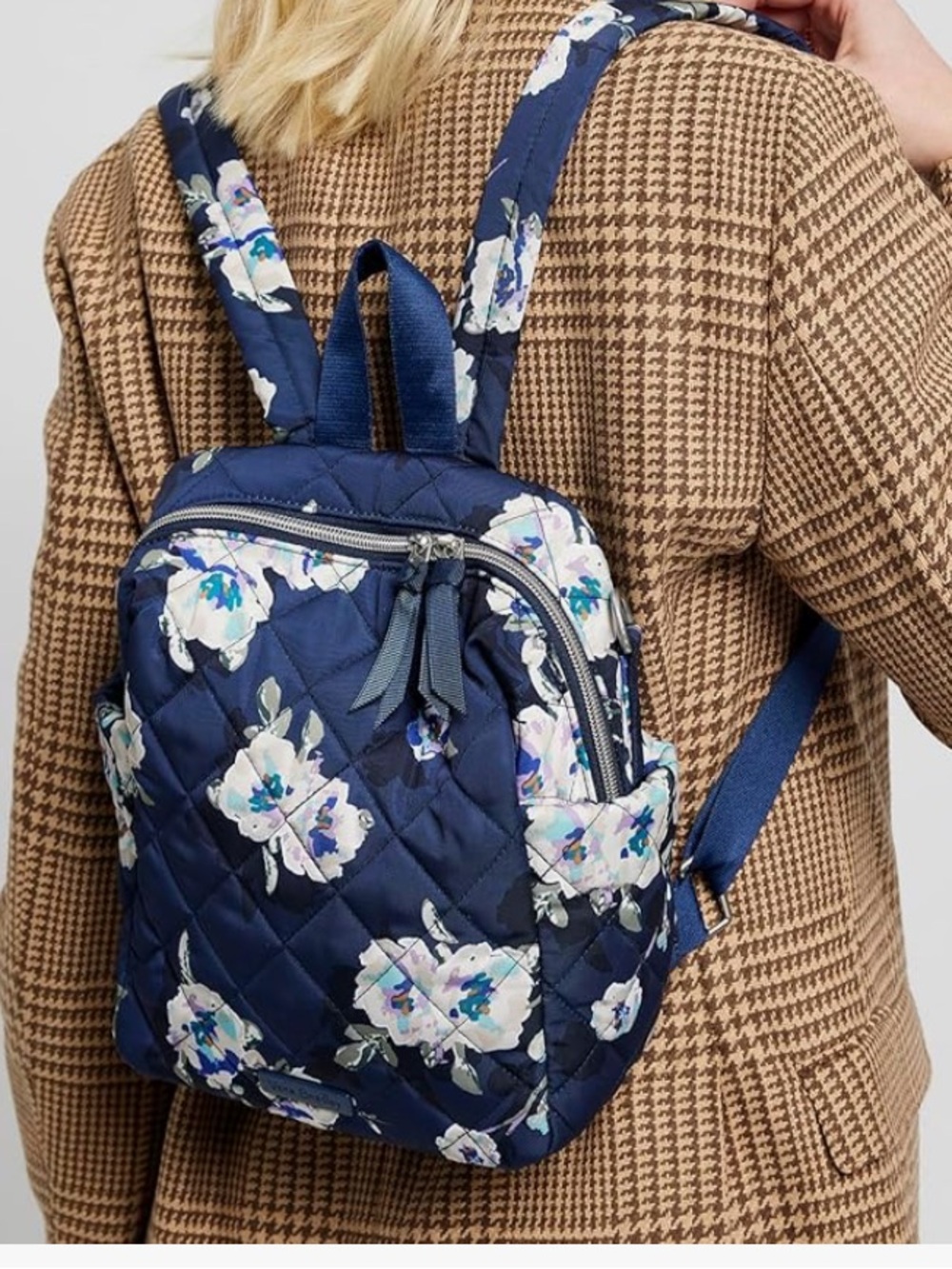 Vera Bradley Quilted Small Backpack - Blooms & Branches Navy Performance Twill